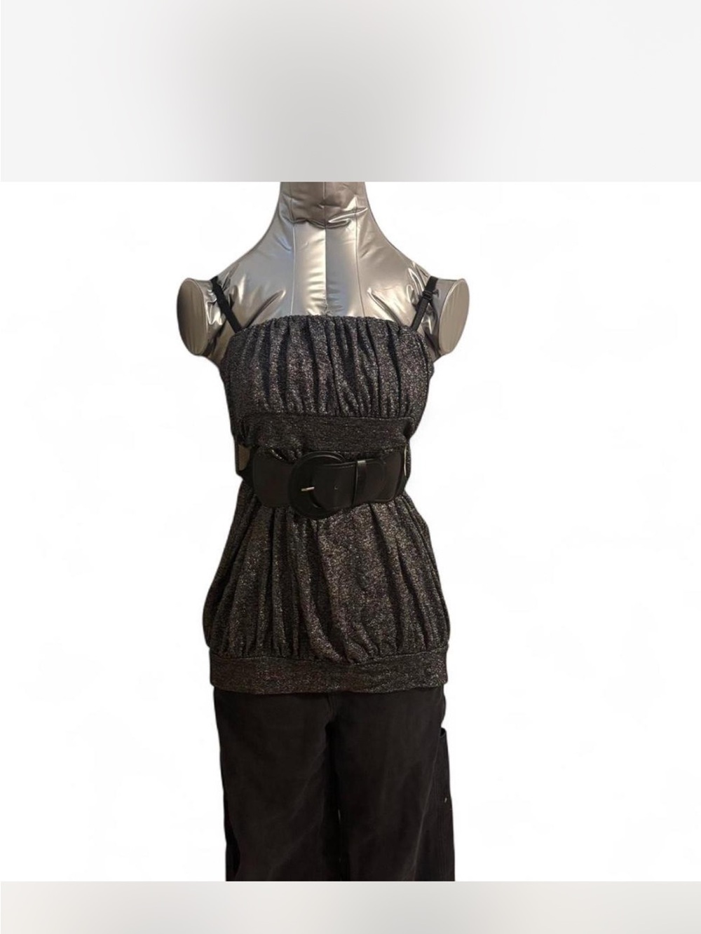 Women’s Black Silver Metallic Tube Top with Thick Belt